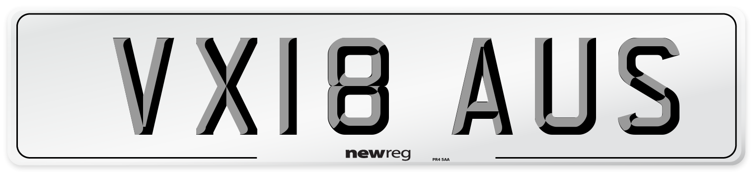VX18 AUS Number Plate from New Reg